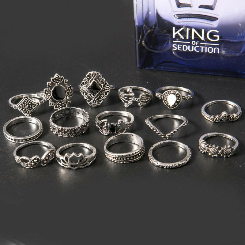 15 Piece Alloy Vintage Ring Set - Nikki's Boutique