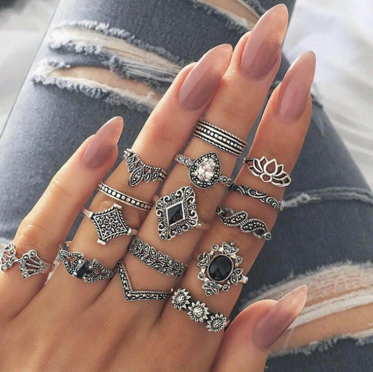 15 Piece Alloy Vintage Ring Set - Nikki's Boutique