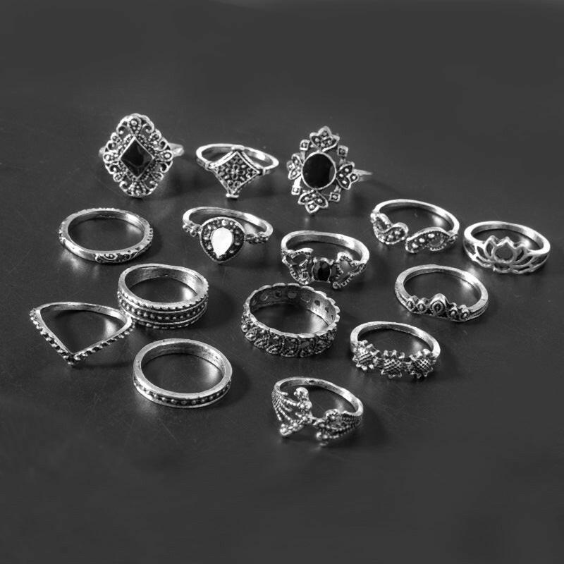 15 Piece Alloy Vintage Ring Set - Nikki's Boutique