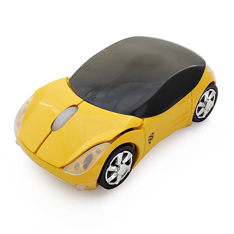 Yellow wireless car mouse that combines functionality with a playful automotive design.