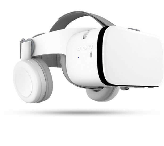 Front view of the BOBO Z6 VR headset, featuring built-in headphones and control buttons.