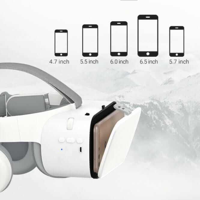 BOBO Z6 VR headset displaying compatibility with various smartphone sizes, emphasizing usability.