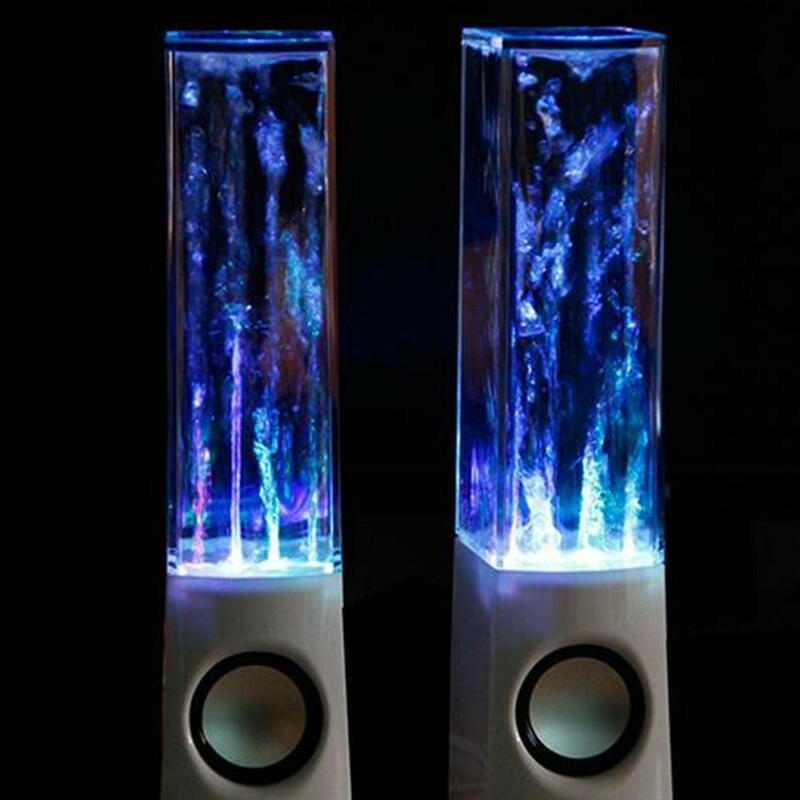 Stylish white dancing water speakers with bright LED lights, creating a captivating water-and-light display.