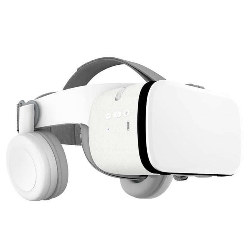 White BOBO Z6 VR Bluetooth virtual reality headset with headphones, showcasing sleek design.