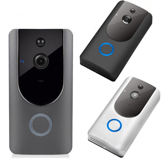 Various colors of a wifi video doorbell camera, showcasing sleek designs in gray, black, and white.