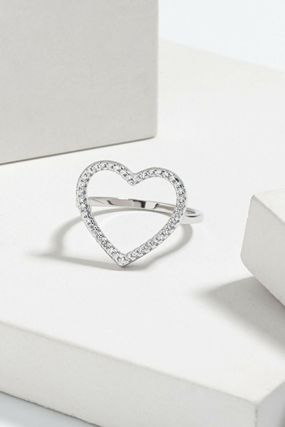 925 Sterling Silver Inlaid Zircon Heart Ring - Nikki's Boutique