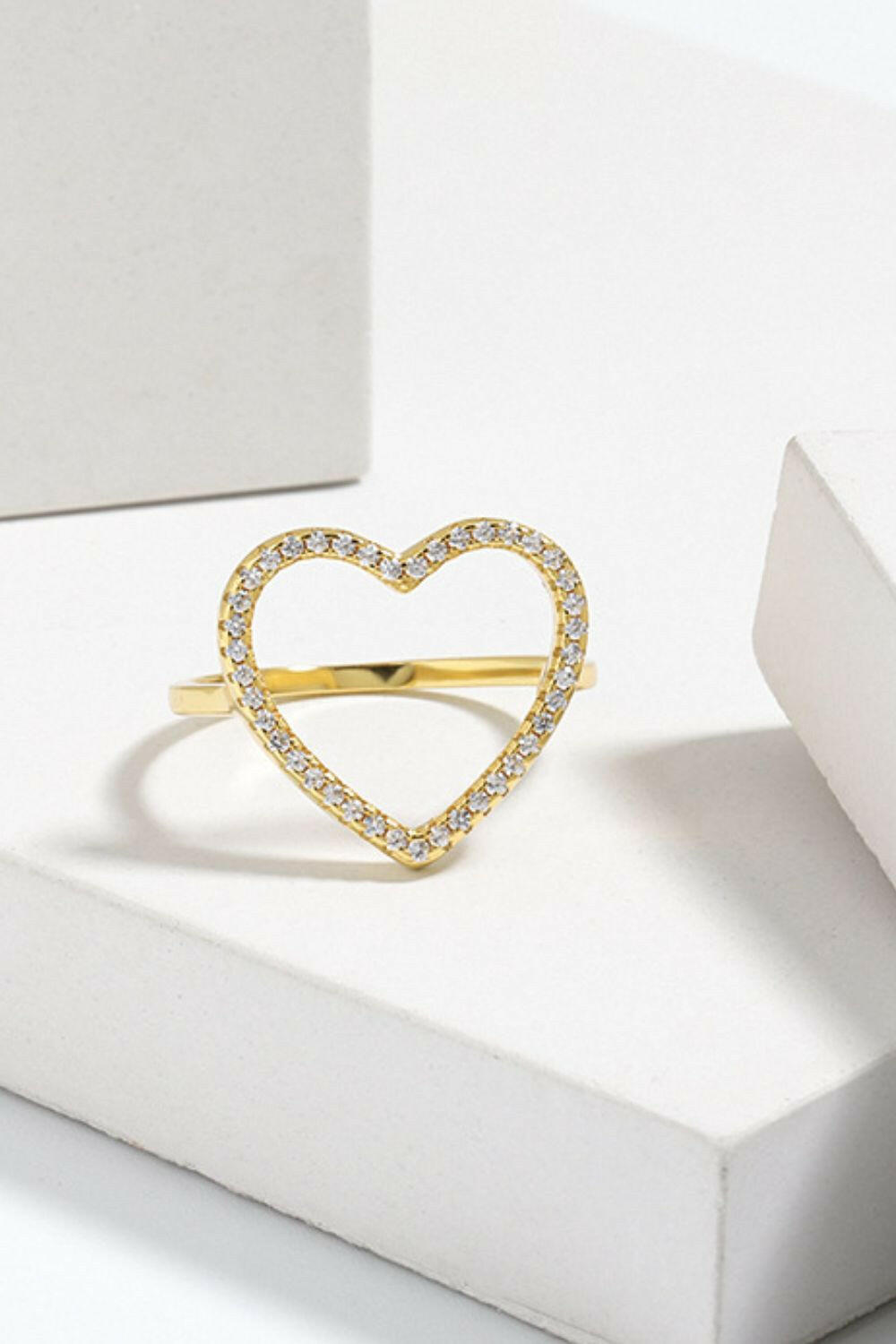 925 Sterling Silver Inlaid Zircon Heart Ring - Nikki's Boutique