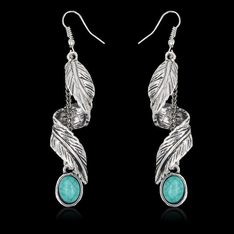 Alloy Leaf Artificial Turquoise Earrings - Nikki's Boutique