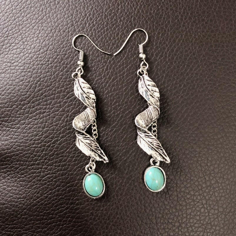 Alloy Leaf Artificial Turquoise Earrings - Nikki's Boutique