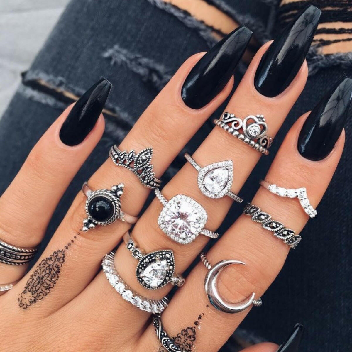 Alloy Synthetic Crystal 11 - Piece Ring Set - Nikki's Boutique