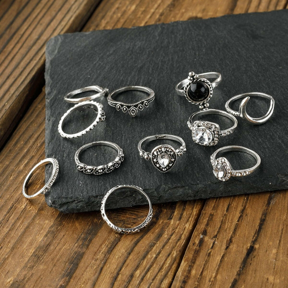 Alloy Synthetic Crystal 11 - Piece Ring Set - Nikki's Boutique