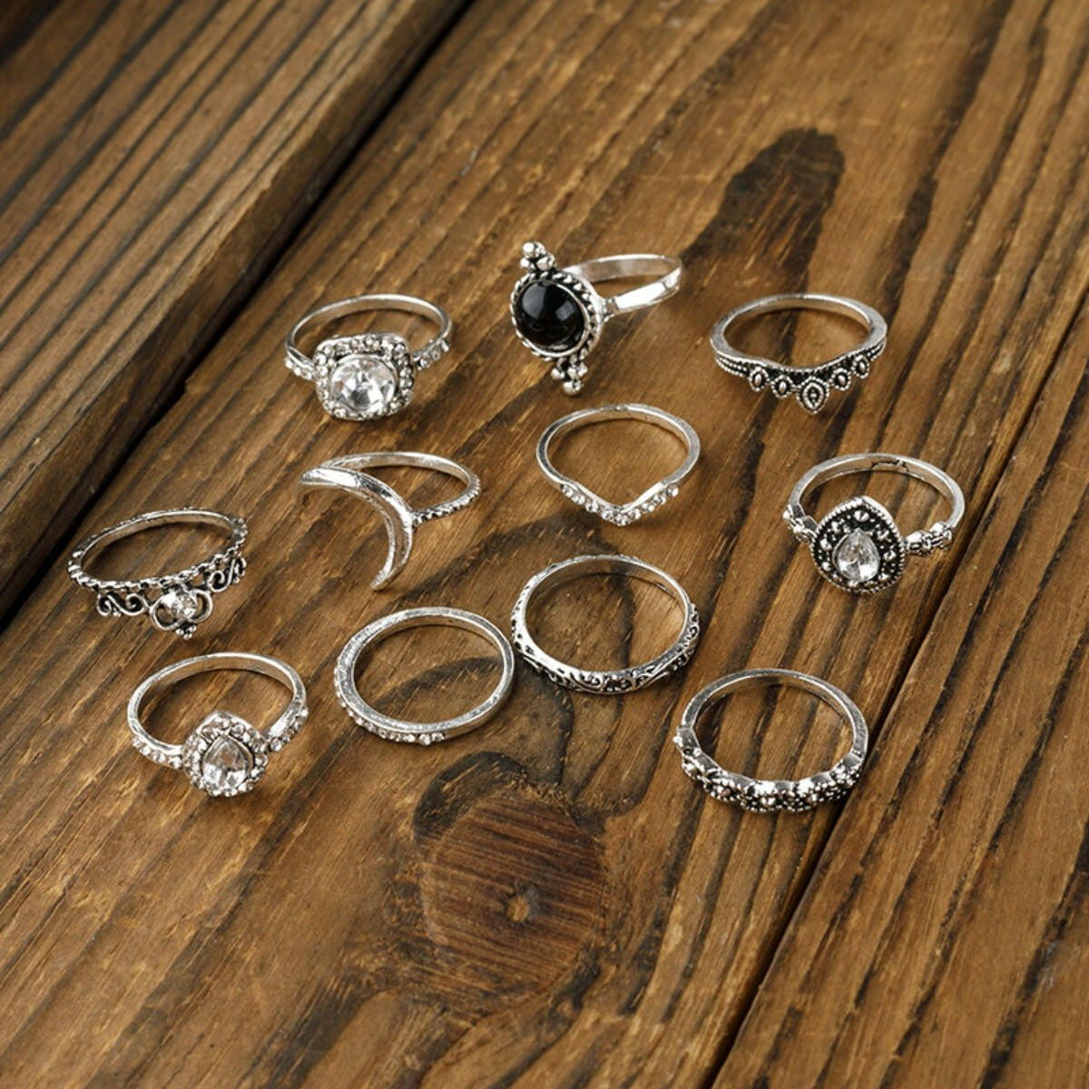 Alloy Synthetic Crystal 11 - Piece Ring Set - Nikki's Boutique