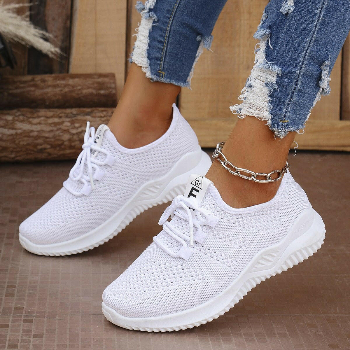 Comfortable Breathable Mesh Sneakers for Women - Lace - Up Athletic Flats in Multiple Sizes - Nikki's Boutique