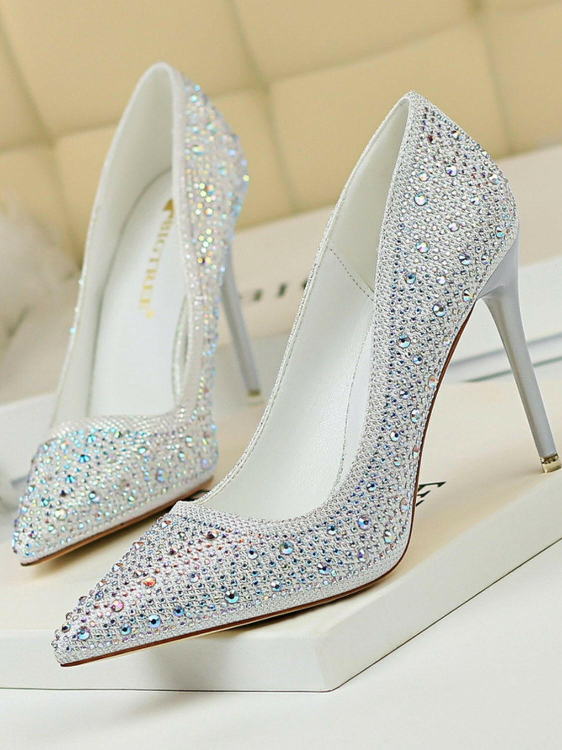 Elegant Pointed Toe Stiletto Pumps with Rhinestone Detail - High Heel Fashion Shoes - Nikki's Boutique